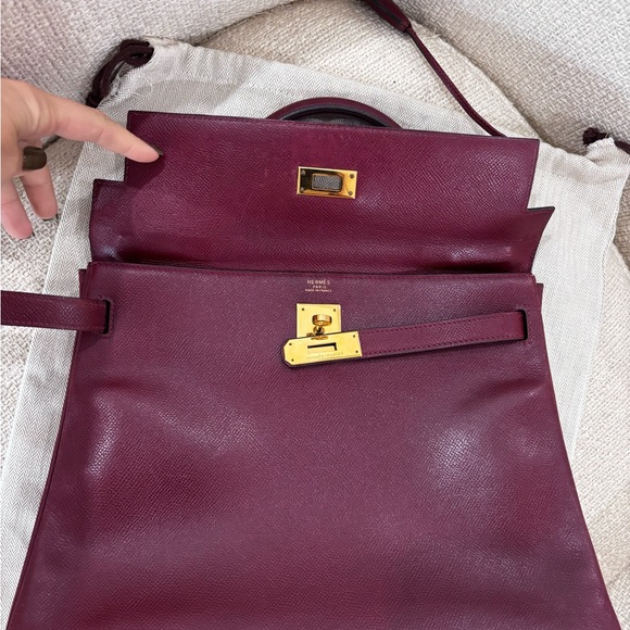 Authentic HERMES KELLY 32 Burgundy Leather courchevel Rouge Ash - Picture 9 of 16